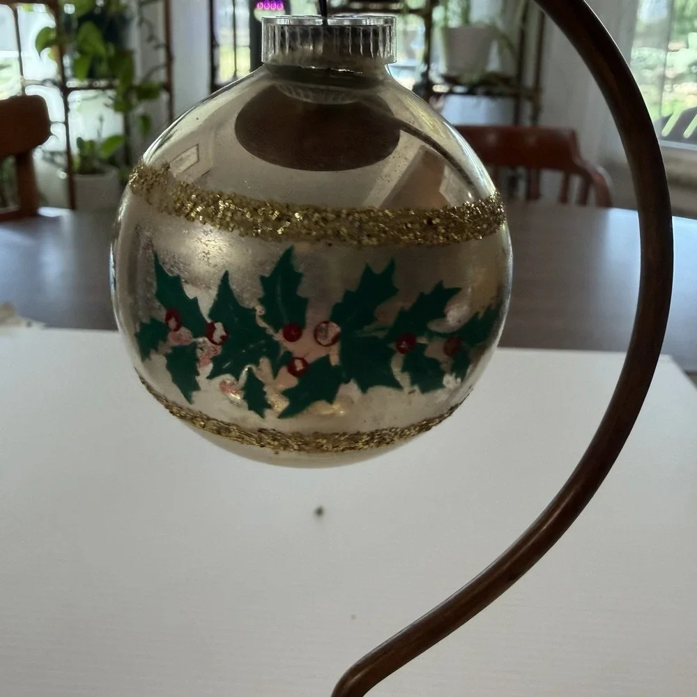 Lot Of 7 Vintage Glass Christmas Ornaments Mercury Glass Poinsettia Glitter MCM